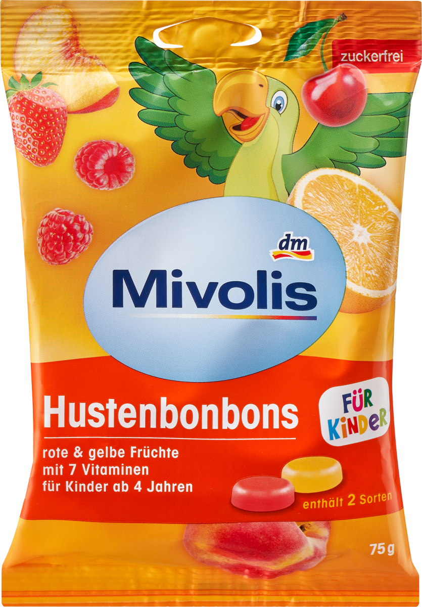 Bonbon, rote und gelbe Früchte für Kinder, zuckerfrei, 75 g