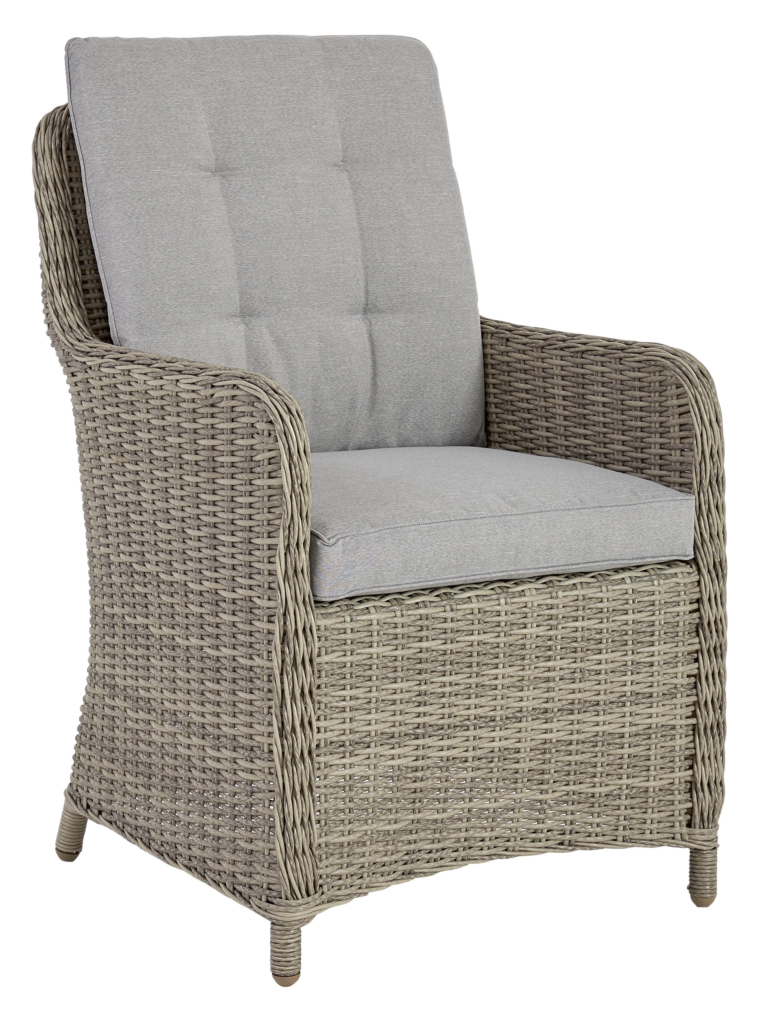 KONIFERA Garten-Essgruppe Venedig, (Set, 5-tlg., 4x Sessel, 1x Tisch Ø120 cm, Alu, Polyrattan), inkl. Auflagen