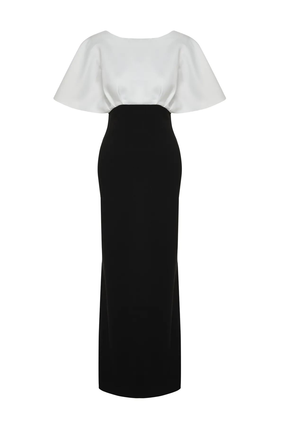 Trendyol Collection  Schwarz-weißes Oberteil aus mattem Satin, langes Abendkleid TPRSS24AE00025
