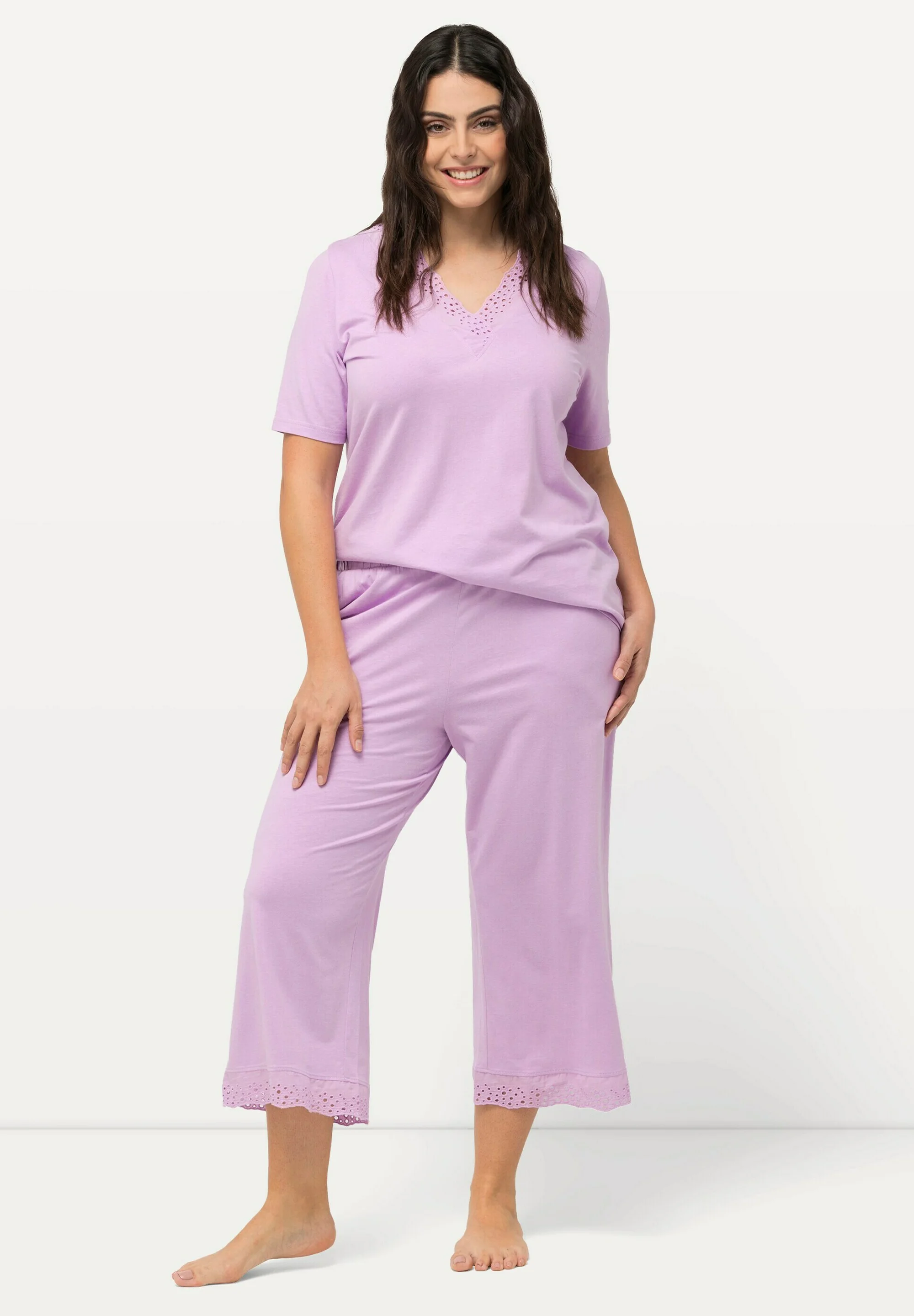 Ulla Popken SET LOCHSTICKEREI HALBARM - Pijama