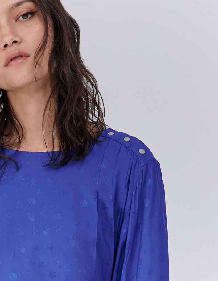 Robe bleue jacquard motif têtes de mort Femme