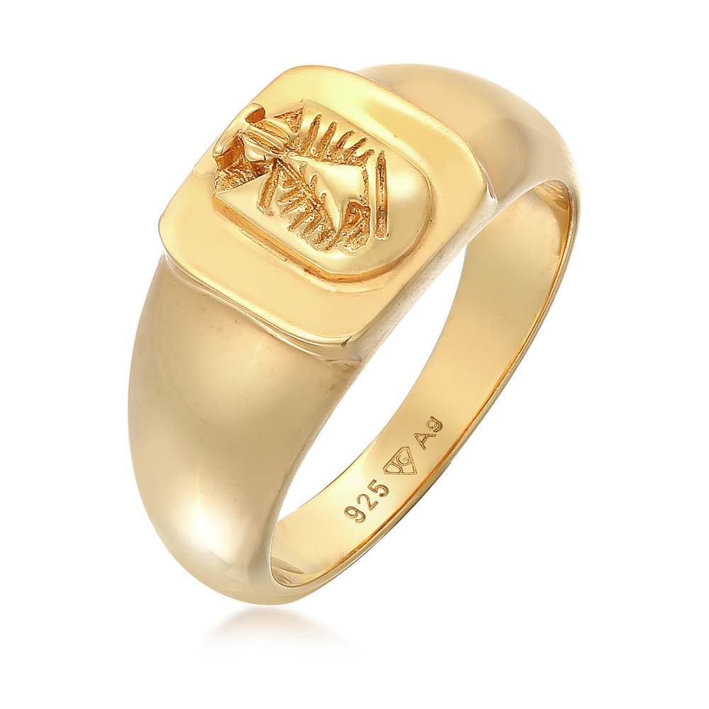KUZZOI KUZZOI Bague Hommes sceau armoiries petit doigt en argent sterling 925 plaqué or Bague