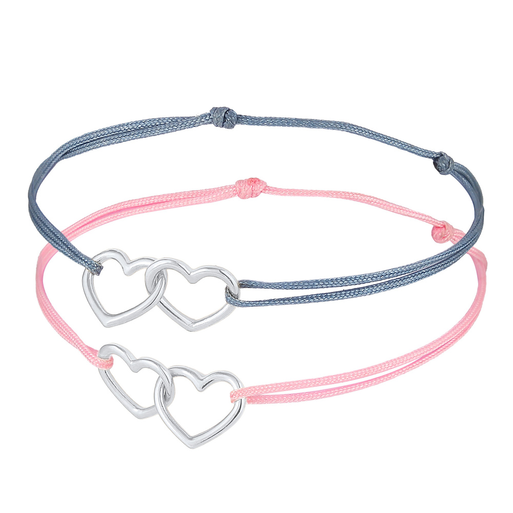 Elli Elli Bracelet Coeurs d'enfants en ruban de nylon, set de 2 en argent sterling 925 Bracelet