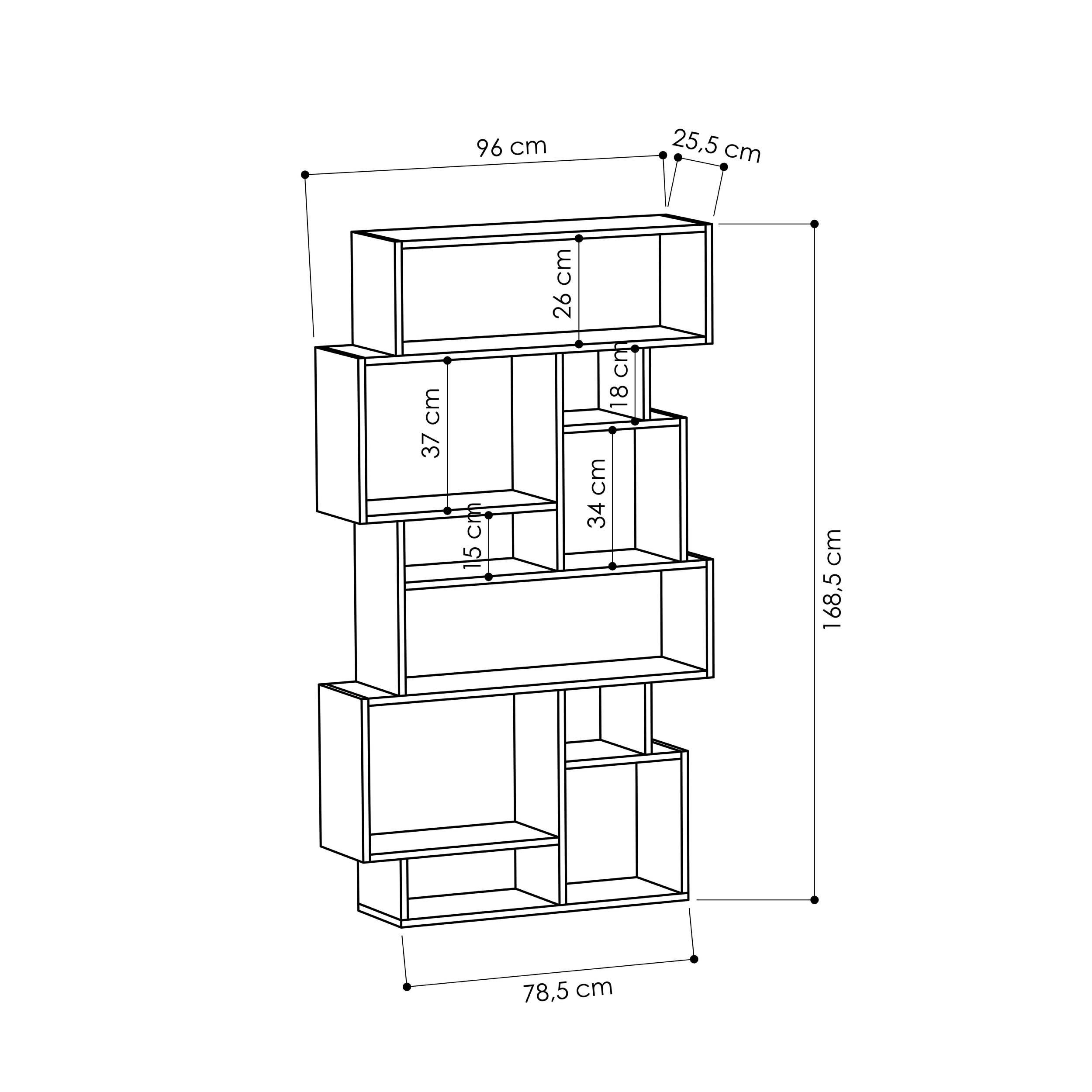 Decortie Bücherregal Karmato, Modernes Bücherregal Display Unit, 96 x 25,5 x 168,5 cm