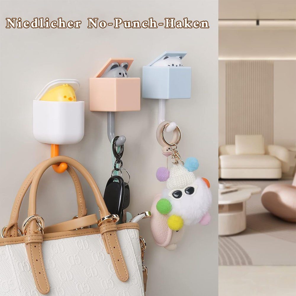 Sarfly Wandhaken Tier Wasserfest Haken, für Home Küche Hüte Keys Stick Haken, (3-St), Handtuchhaken Kinder, Wandhalterung Kleiderhaken Cat Key Hook