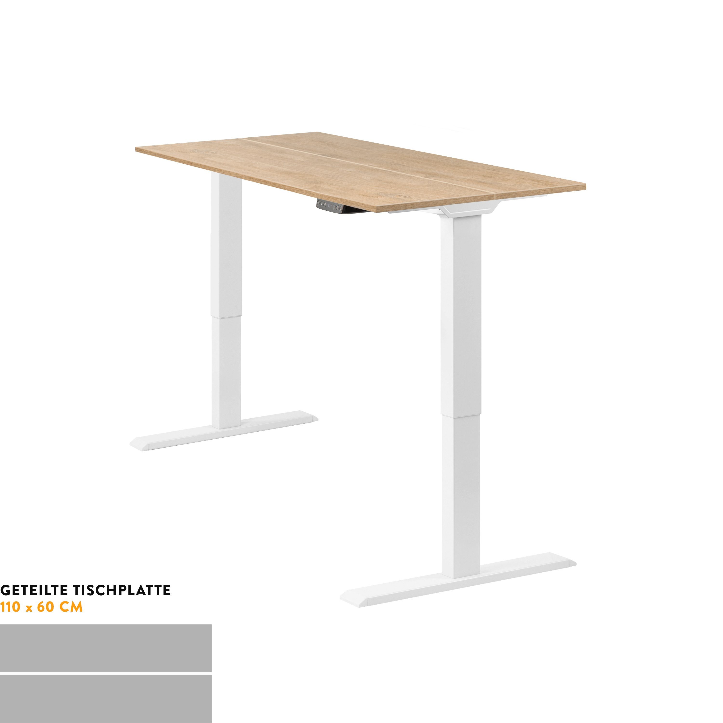 boho office® Schreibtisch Homedesk Eco (Tischgestell Weiß, Tischplatte Wildeiche 110 x 60 cm), Stehschreibtisch elektrisch höhenverstellbar, 3 Speicherplätzen