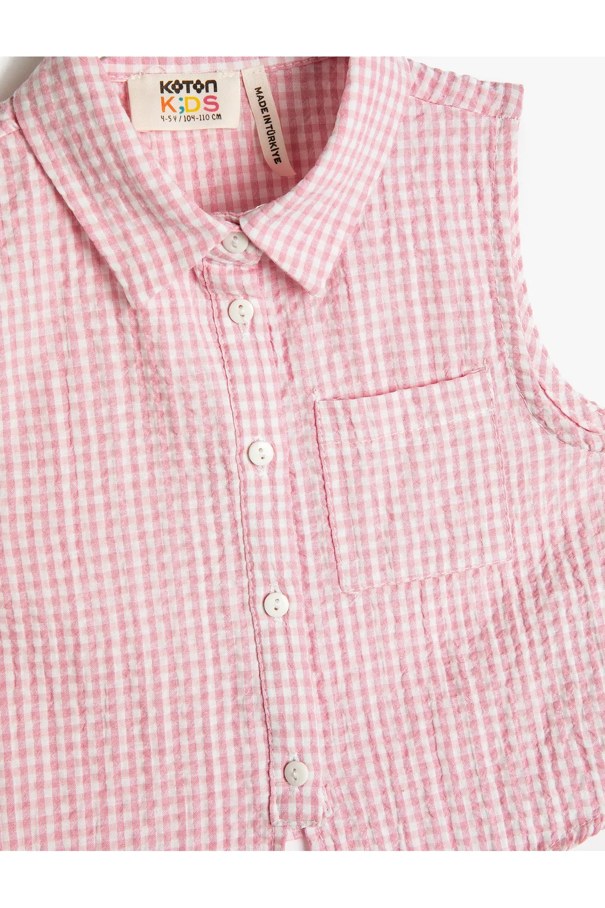 Koton  Kurzes, ärmelloses Hemd mit Gingham-Kragen und Taillenschnürung