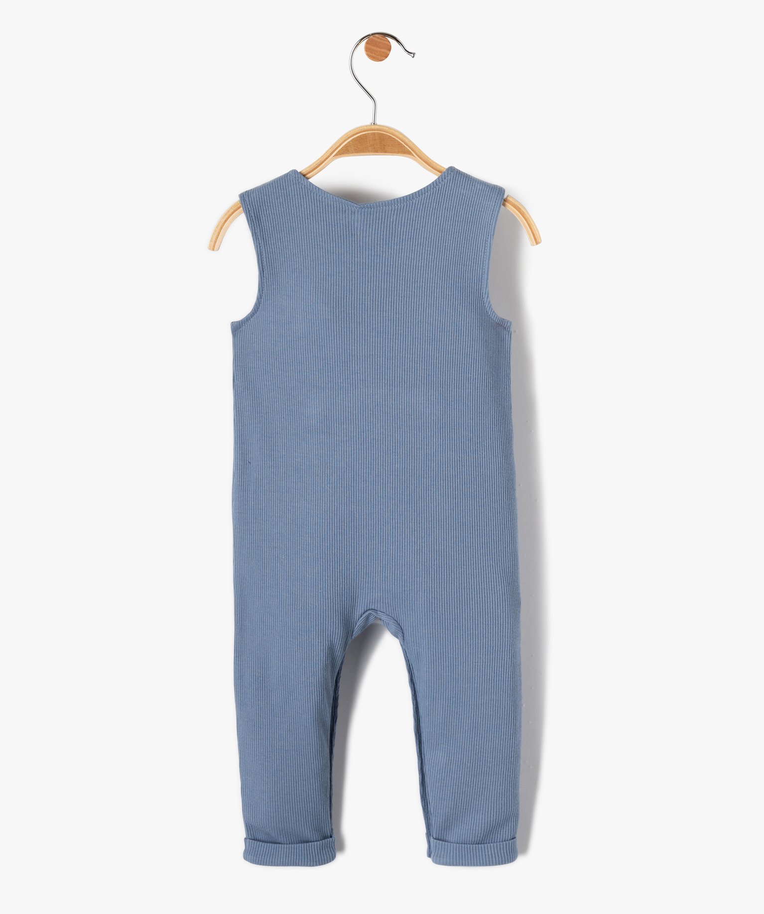 Salopette bébé en maille ctelée unie avec poche fantaisie bleu | GEMO