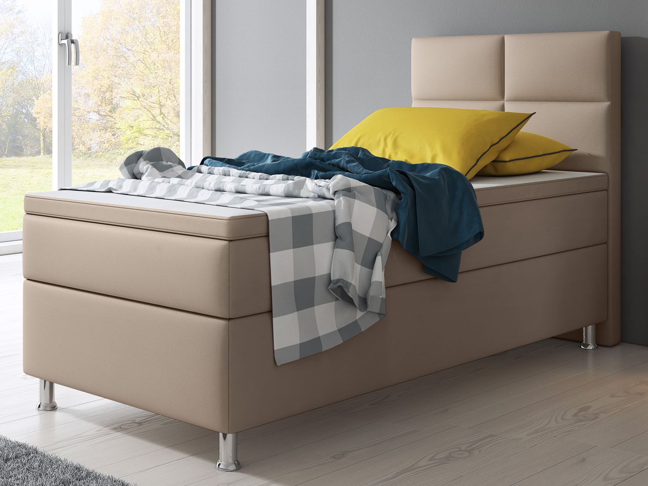 IHG Boxspringbett Miami 90x200 cm Kunstleder Muddy