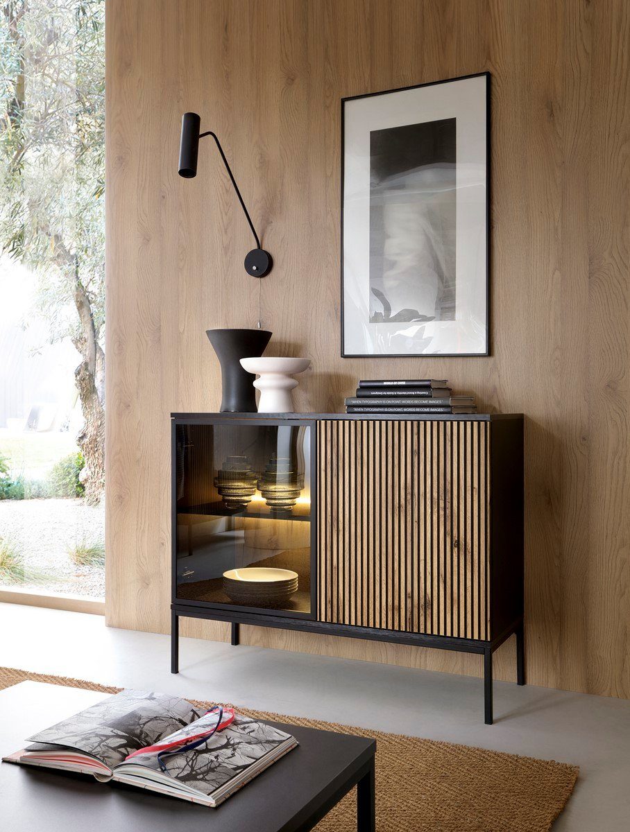 Compleo Kommode LINO (mit Fronten gefräst und gehärtetem Glas) Loft stil