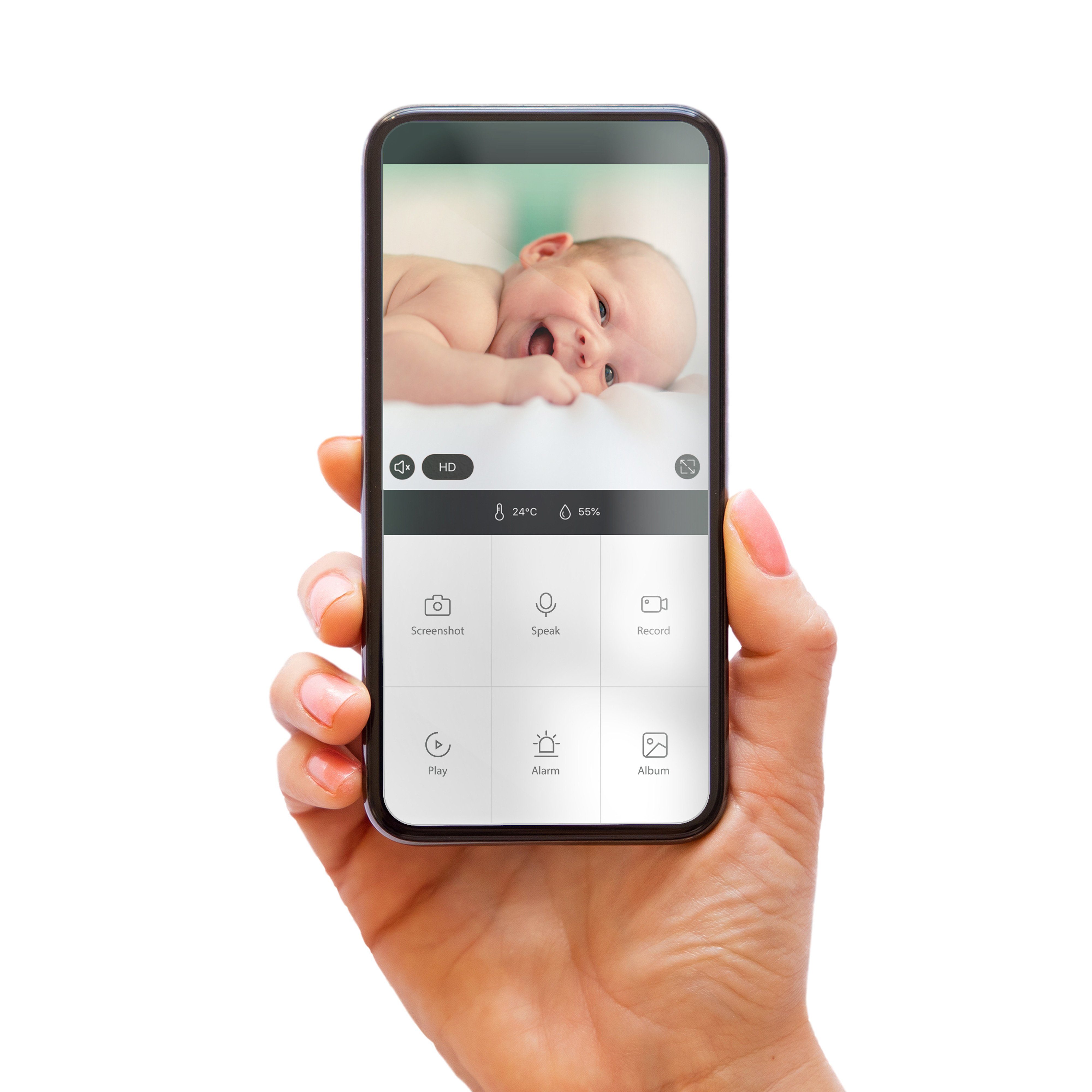 Alecto Video-Babyphone SMARTBABY5BK, WLAN-Babyphone mit Kamera, Gegensprechfunktion - Nachtsicht - App