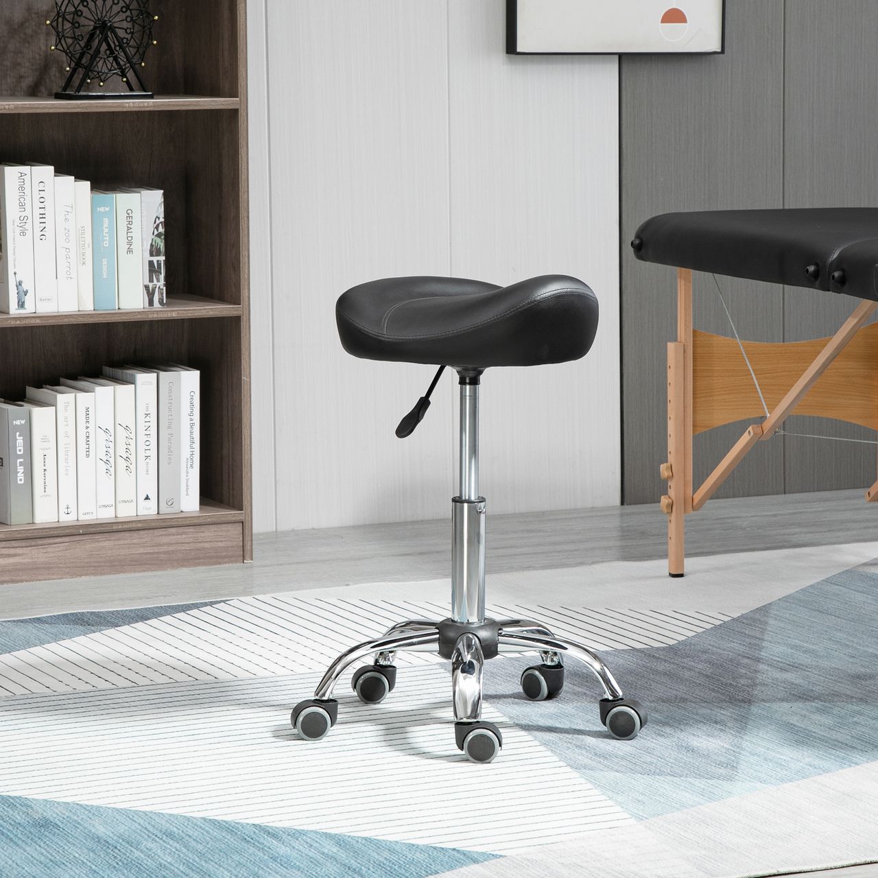 HOMCOM Rollhocker Höhenverstellbar Arbeitshocker mit Rädern für Massage Schwarz