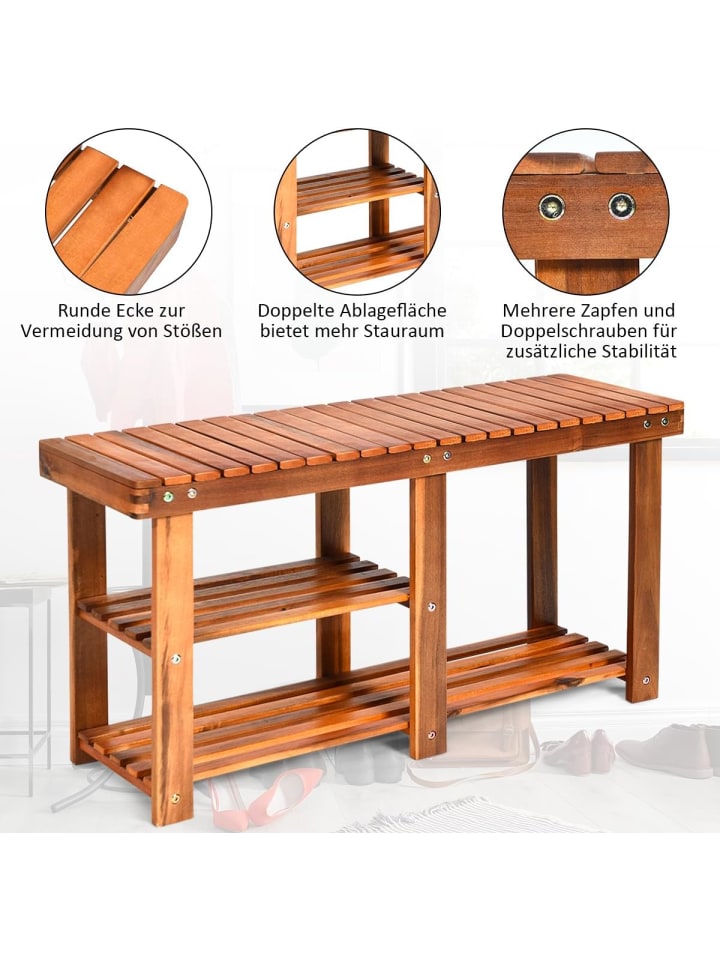 COSTWAY Schuhregal mit Sitzbank 87x28x45cm in Braun günstig kaufen onesize