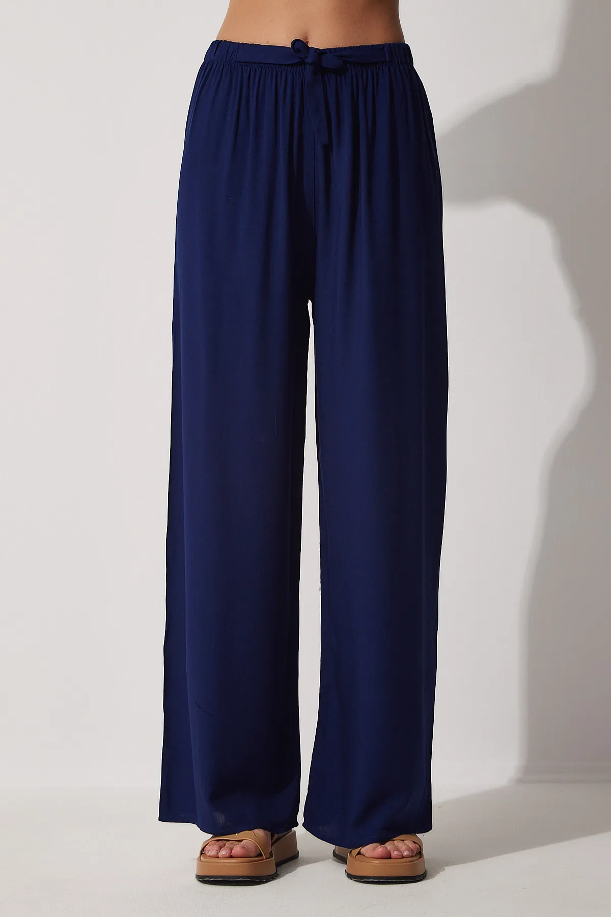 Happiness İstanbul  Marineblaue Palazzo-Viskosehose für Damen BH00322