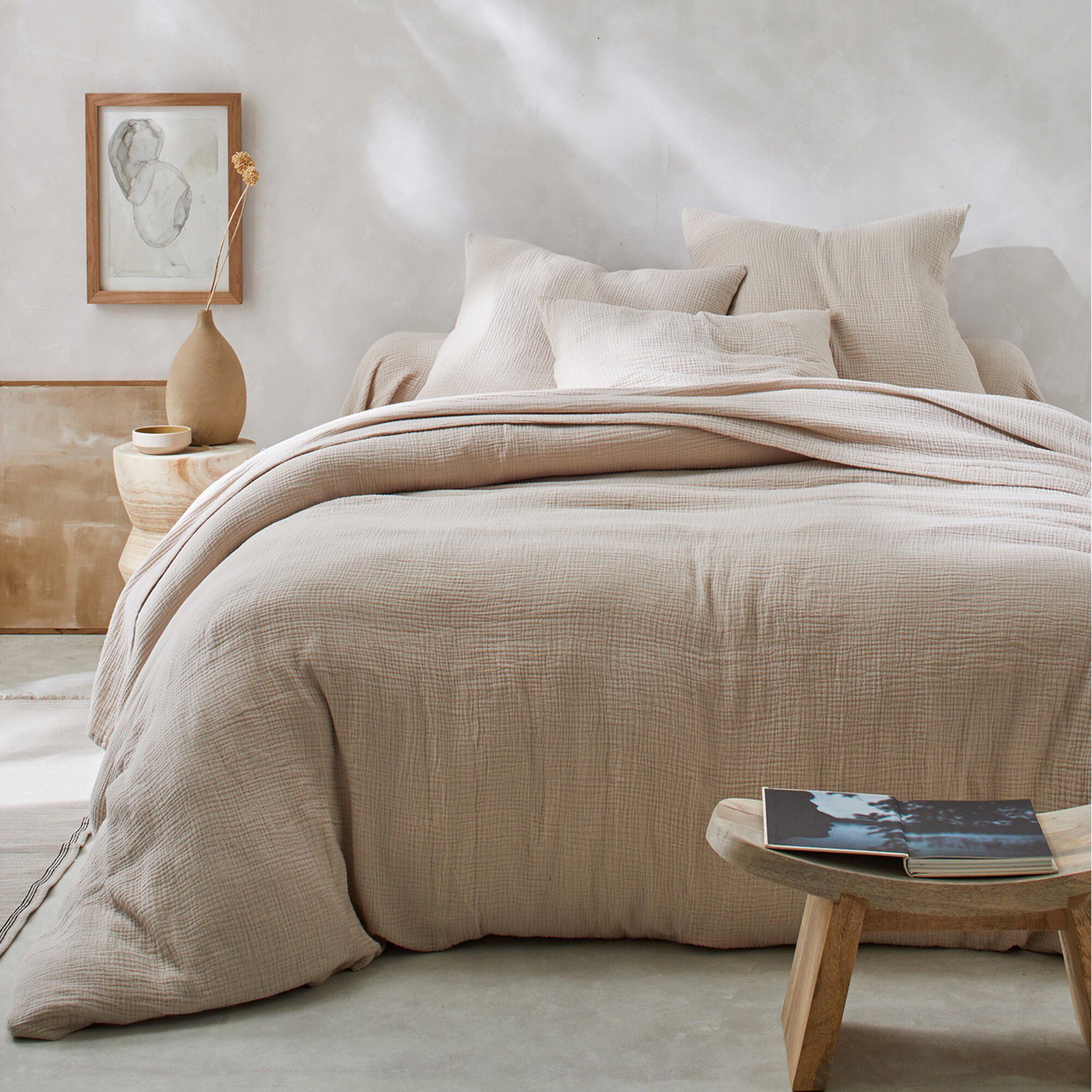 Linge de lit uni en triple gaze de coton