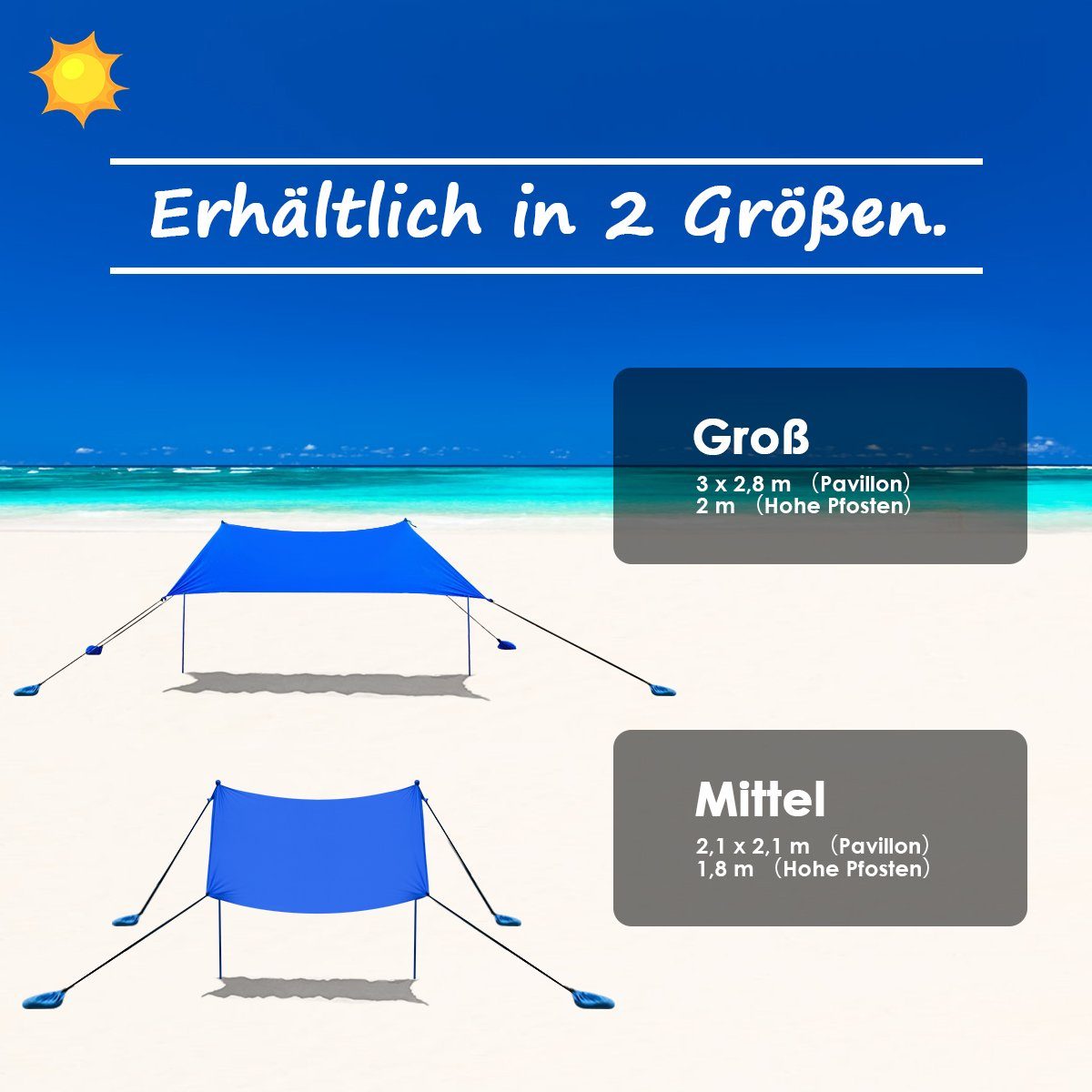 COSTWAY Sonnensegel, mit 4 Sandsäcken und 2 Alustangen Lycra