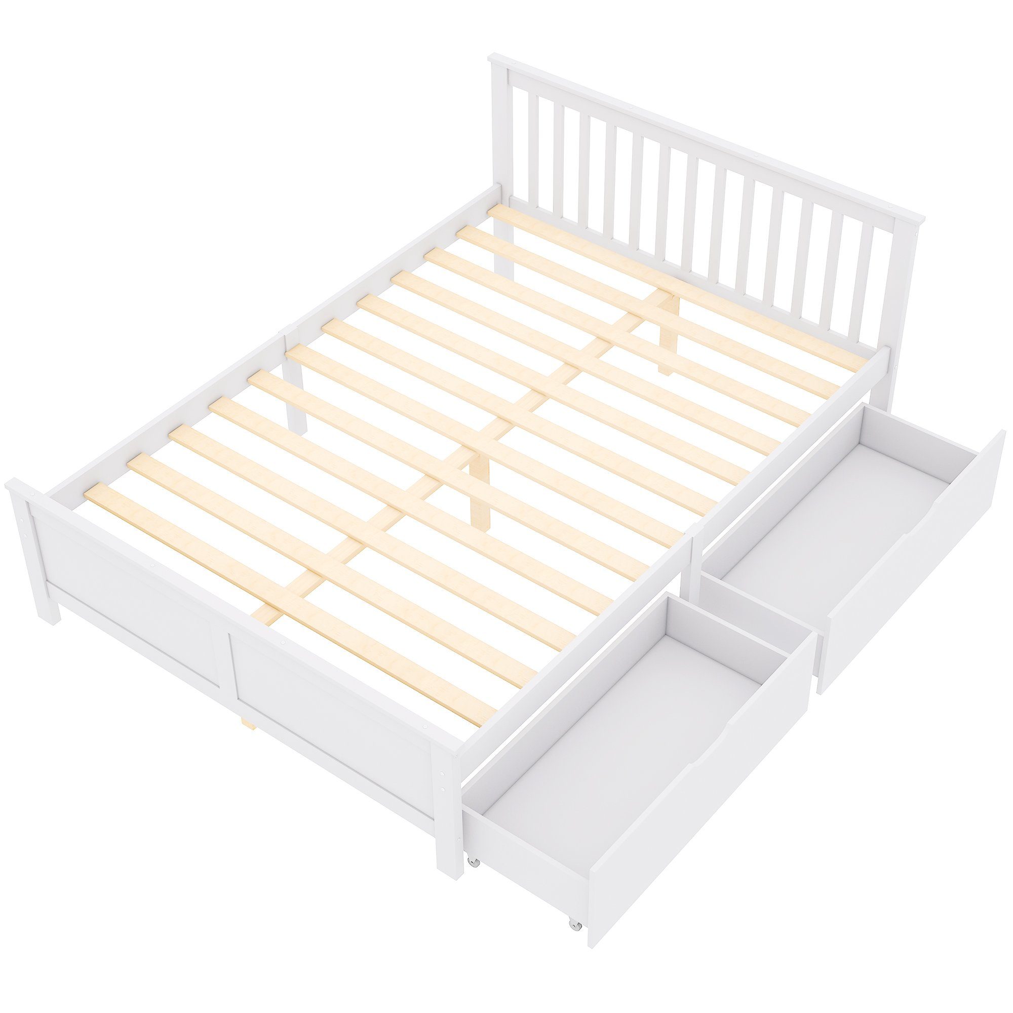 Fangqi Massivholzbett 140x200 großes Doppelbett mit Schubladen, Jugendbett mit Kiefernrahmen, mit zwei Bettschubladen