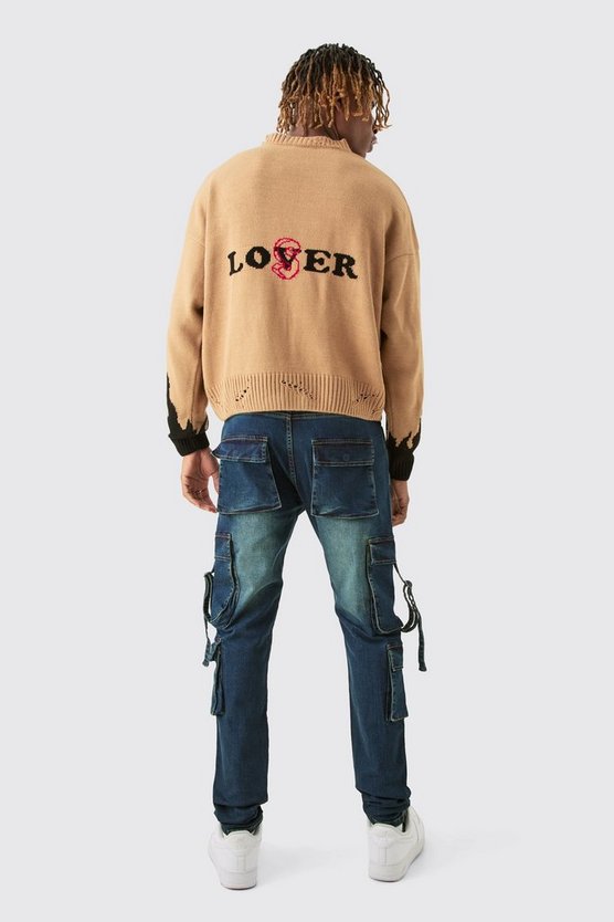 Tall dunkelblaue Stretch Skinny Cargo-Jeans mit Taschen-Detail