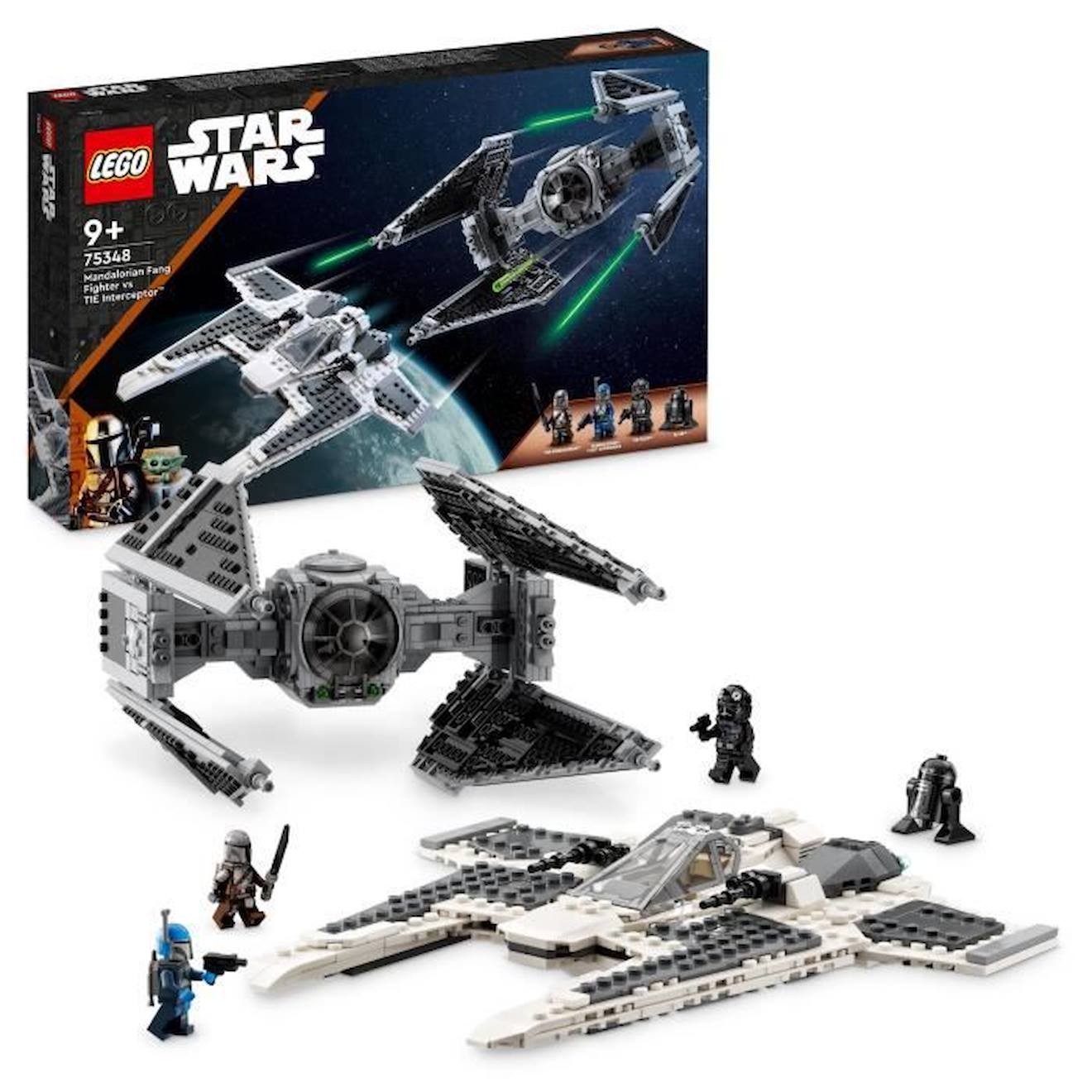 LEGO Star Wars 75348 Le Chasseur Fang Mandalorien Contre le TIE Interceptor, Jouet de Vaisseaux blanc