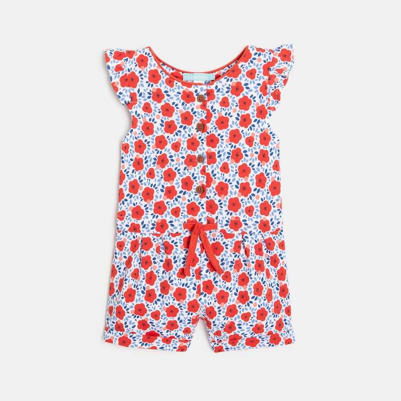 Combinaison courte coquelicots rouge bébé fille