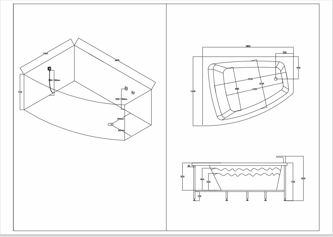 PureHaven Whirlpool 180x140 cm Reinigungsprogramm & Lichttherapie modernes Design Wasserfall 12 Hydrojets Bluetooth-fähiges Soundsystem