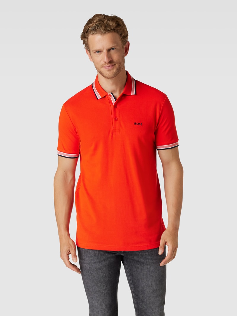 Poloshirt mit Label-Stitching Modell 'PADDY' in koralle