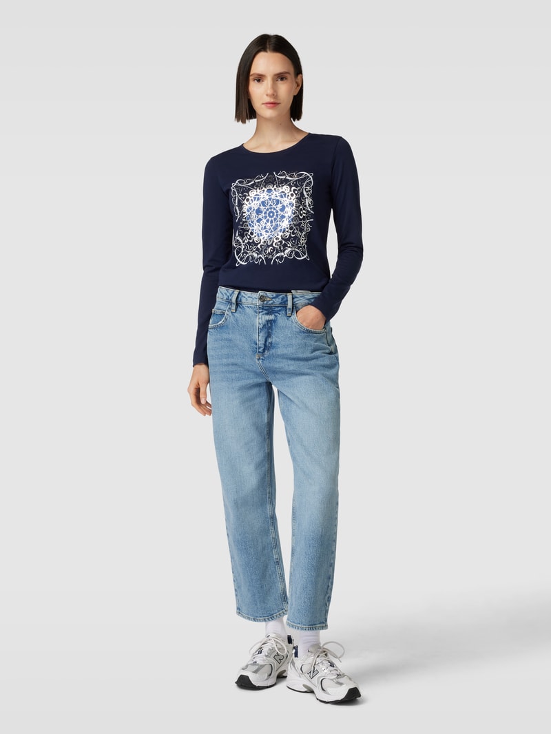 Longsleeve mit geripptem Rundhalsausschnitt  in dunkelblau