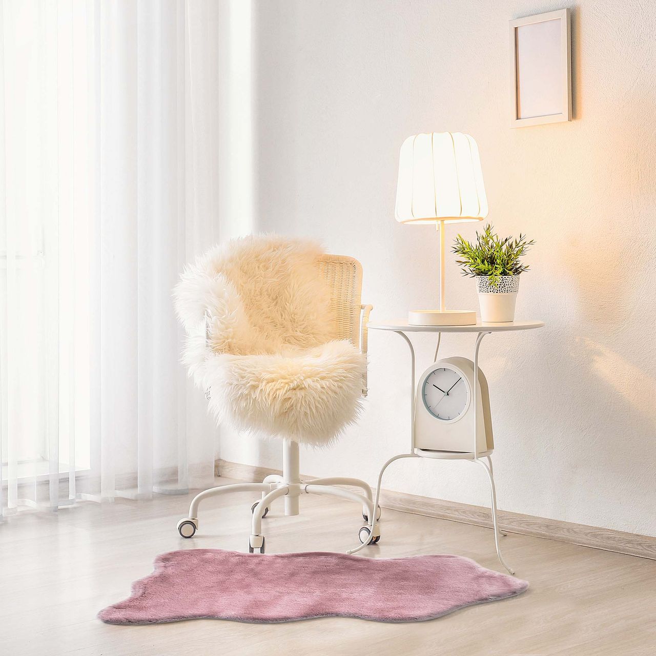 HOMCOM Kunstfell Hochflor Altrosa 80 x 55 x 3 cm
