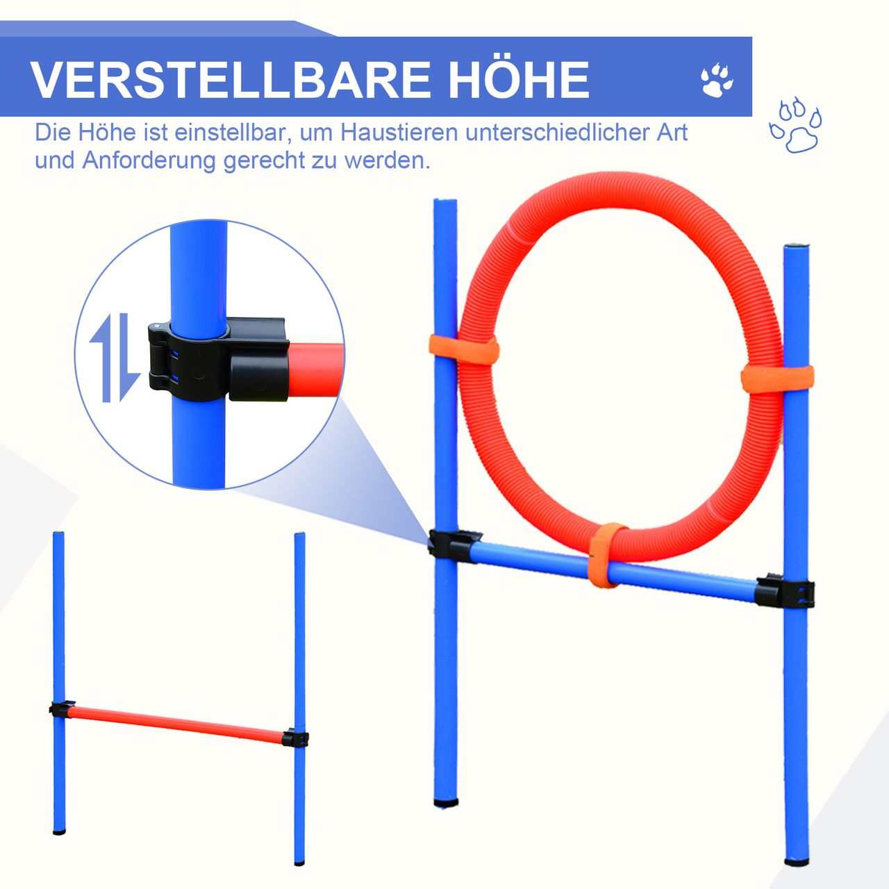 PawHut Agility-Übungs-Set Slalom-Hürden-Sprungring 3 in 1 Hundesport Trainingsplatz PE Blau Rot