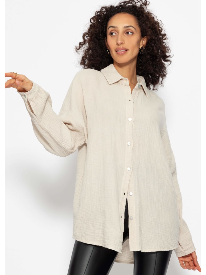 SASSYCLASSY Musselin Bluse im Regular Fit in Beige günstig kaufen