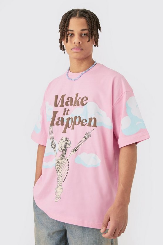 Oversize T-Shirt mit Skelett-Print