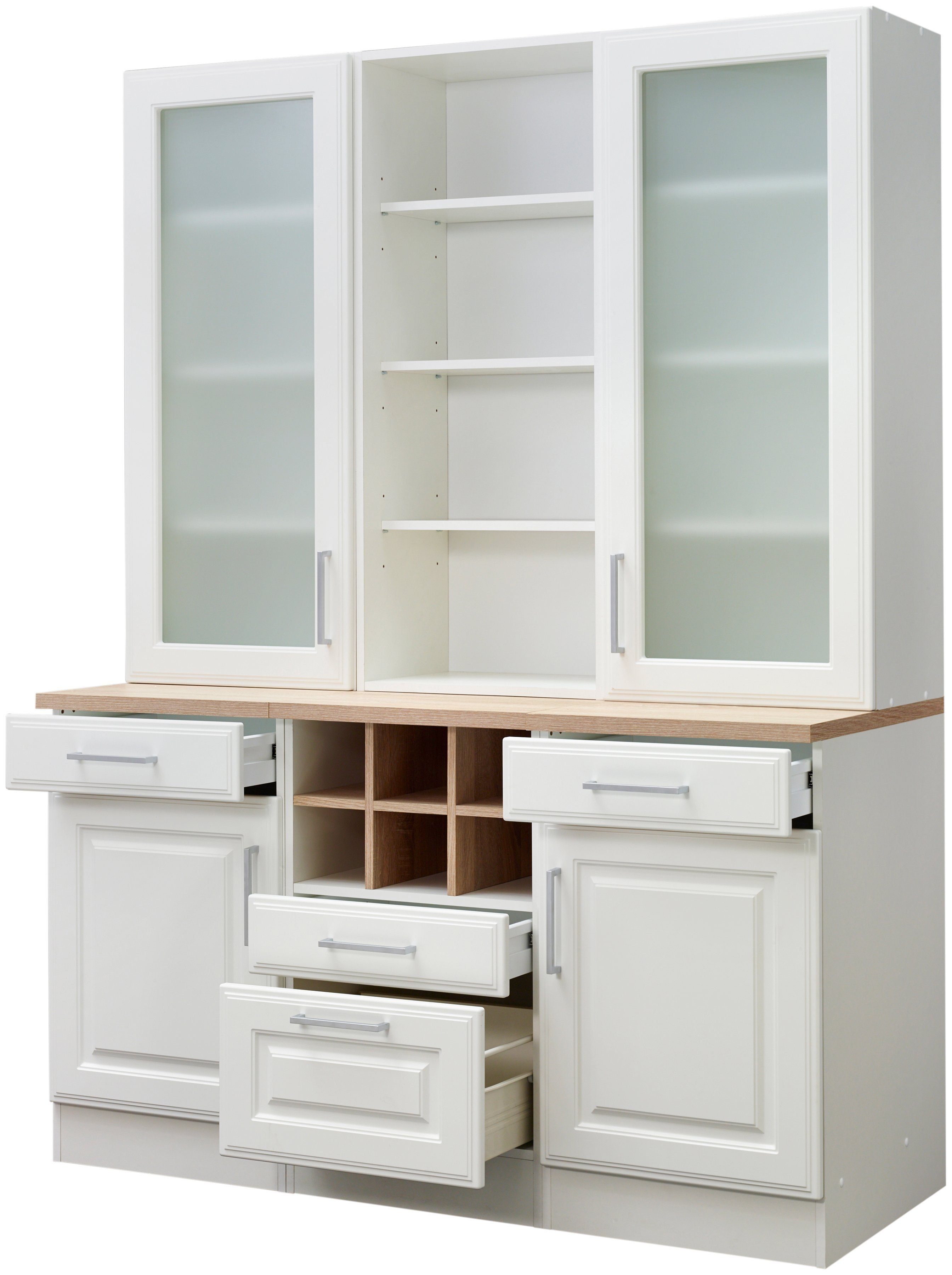 HELD MÖBEL Küchenbuffet Stockholm hochwertige MDF-Fronten, 2 Glasrahmentüren, 200 cm hoch, viel Stauraum