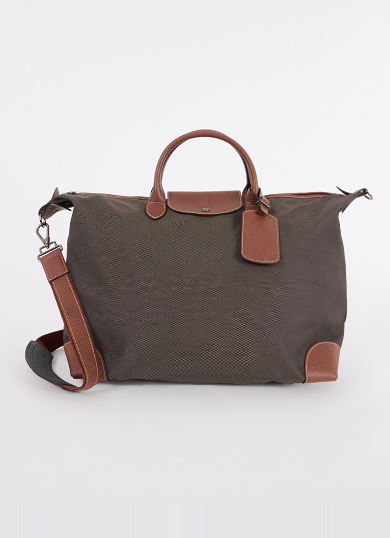 Geantă de weekend Longchamp Boxford M din pânză cu detalii din piele.