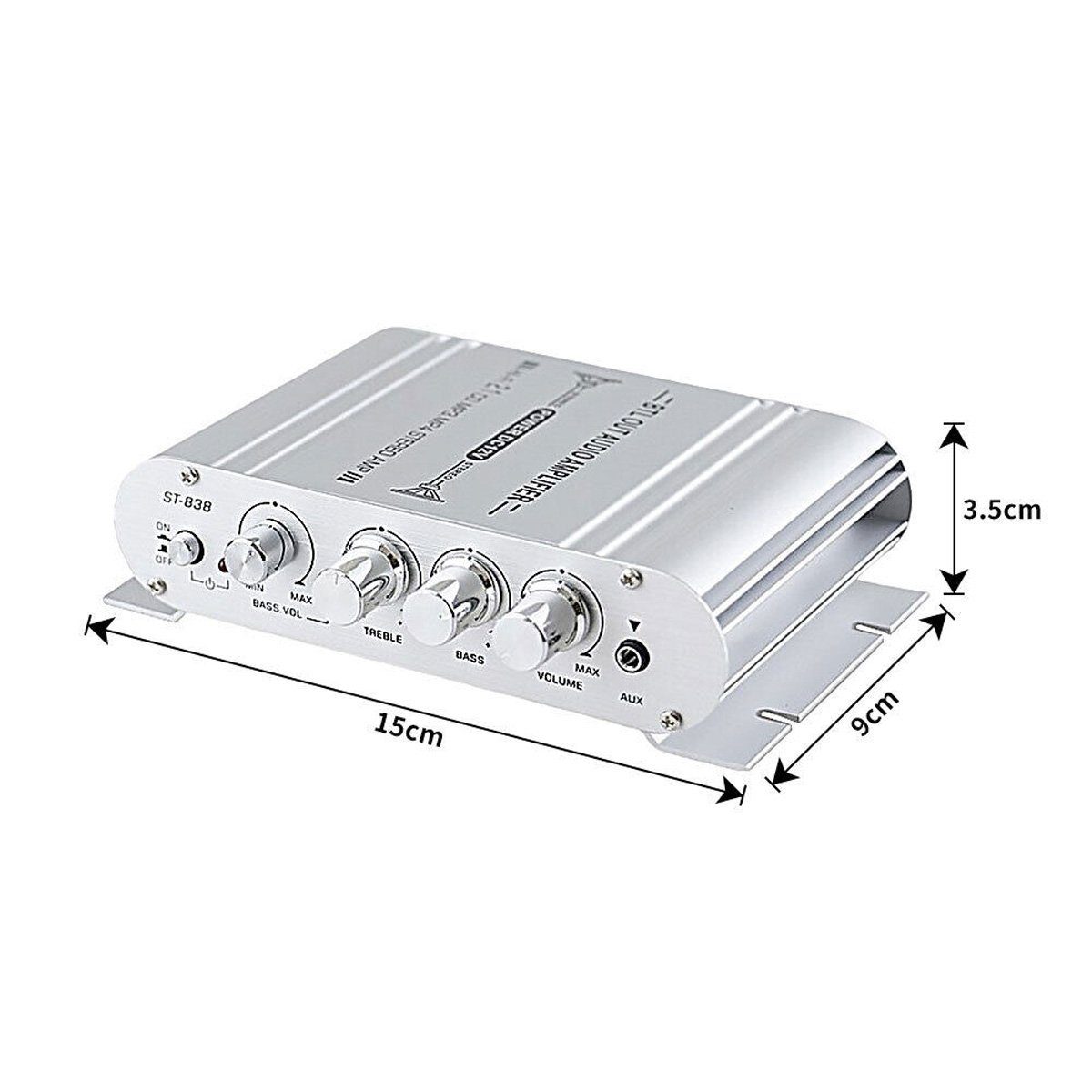 Yoyaxi 12-V-Car-Audio-Stereo-Verstärker: 2.1-Kanal-HiFi-Leistungsverstärker 2.1 Soundsystem (2.1-Kanal-Audioausgang Standard-Stereo-Cinch und 3,5-mm-AUX-Eingang)