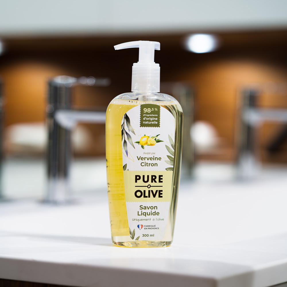 pure olive Savon liquide 100% olive parfum verveine  et citron Savon liquide
