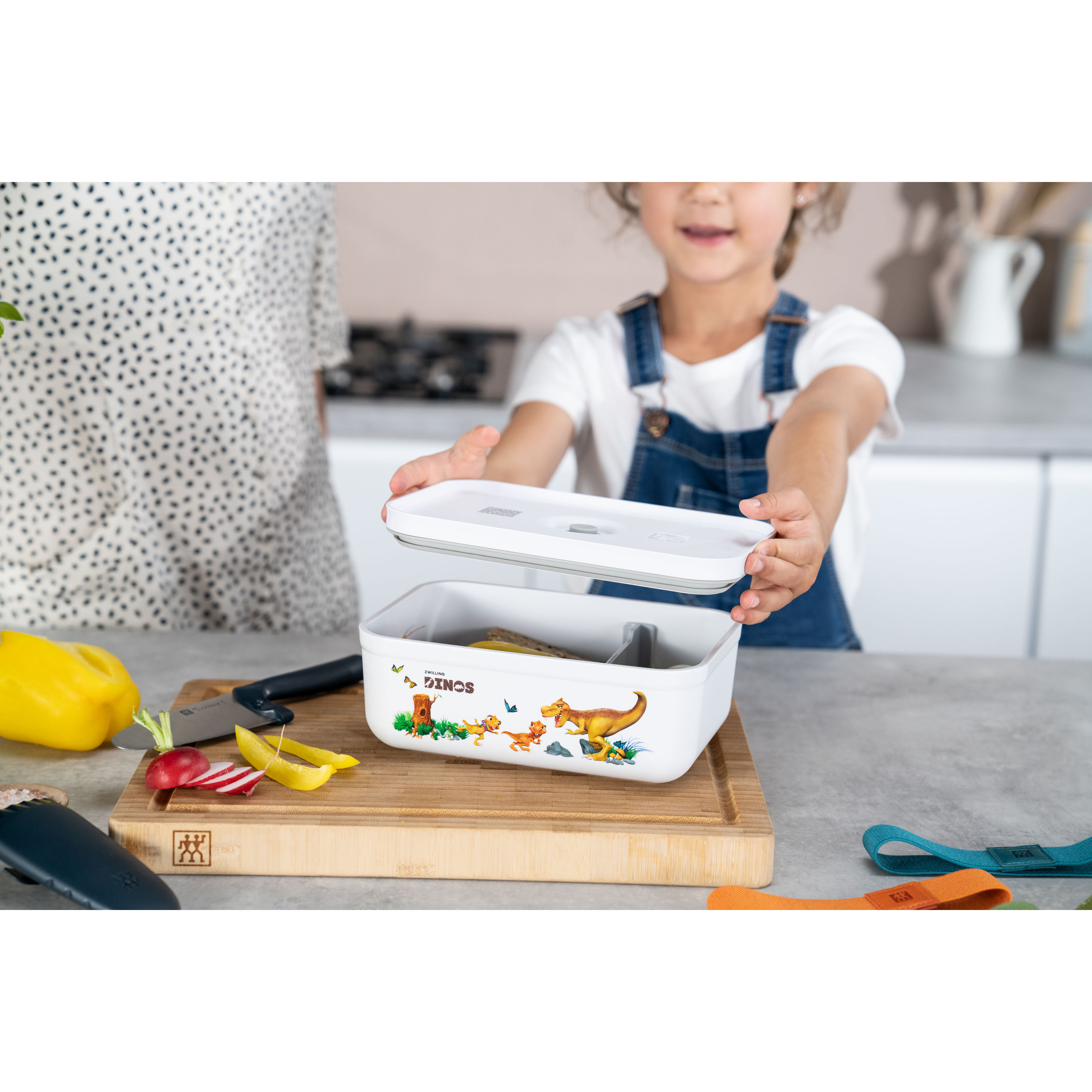 Vakuum Lunchbox DINOS L, Kunststoff, Weiß-grau