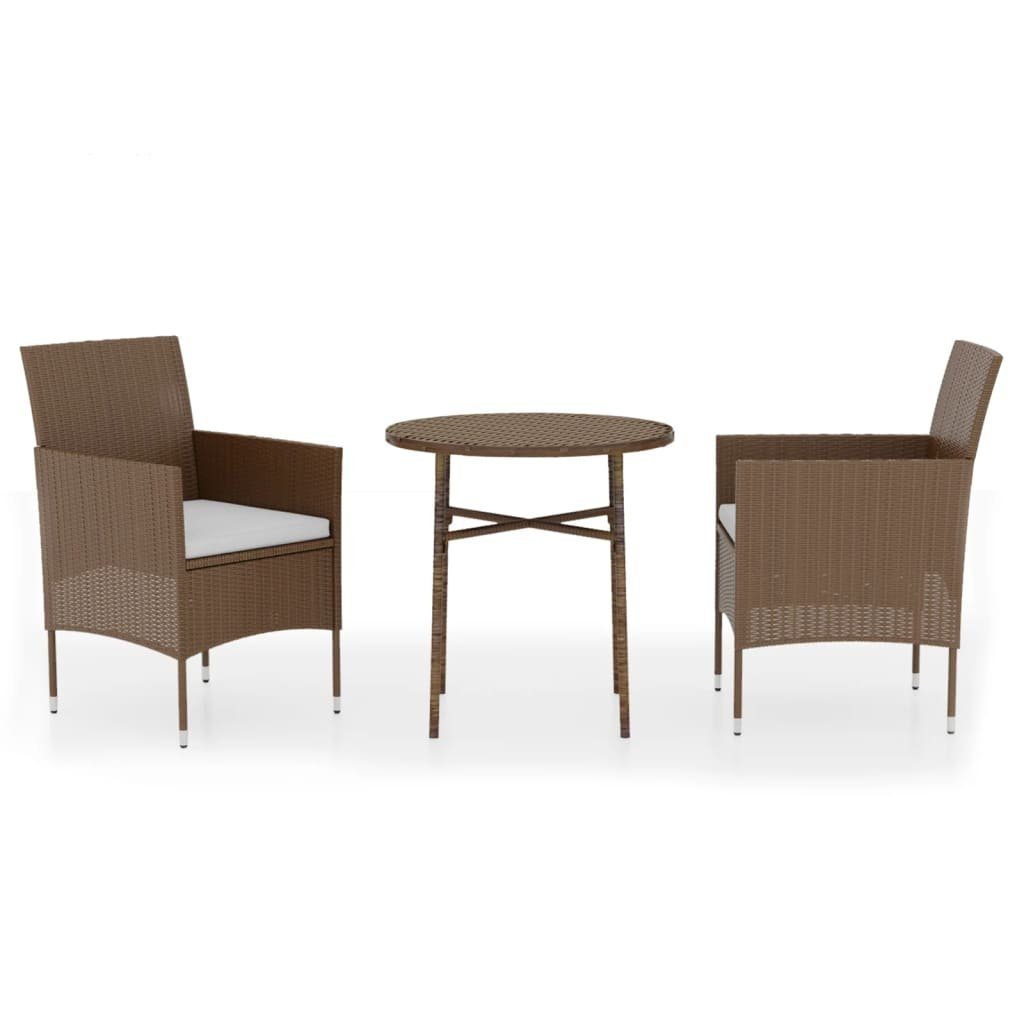 vidaXL Garten-Essgruppe 3-tlg. Garten-Essgruppe Poly Rattan Braun, (3-tlg)