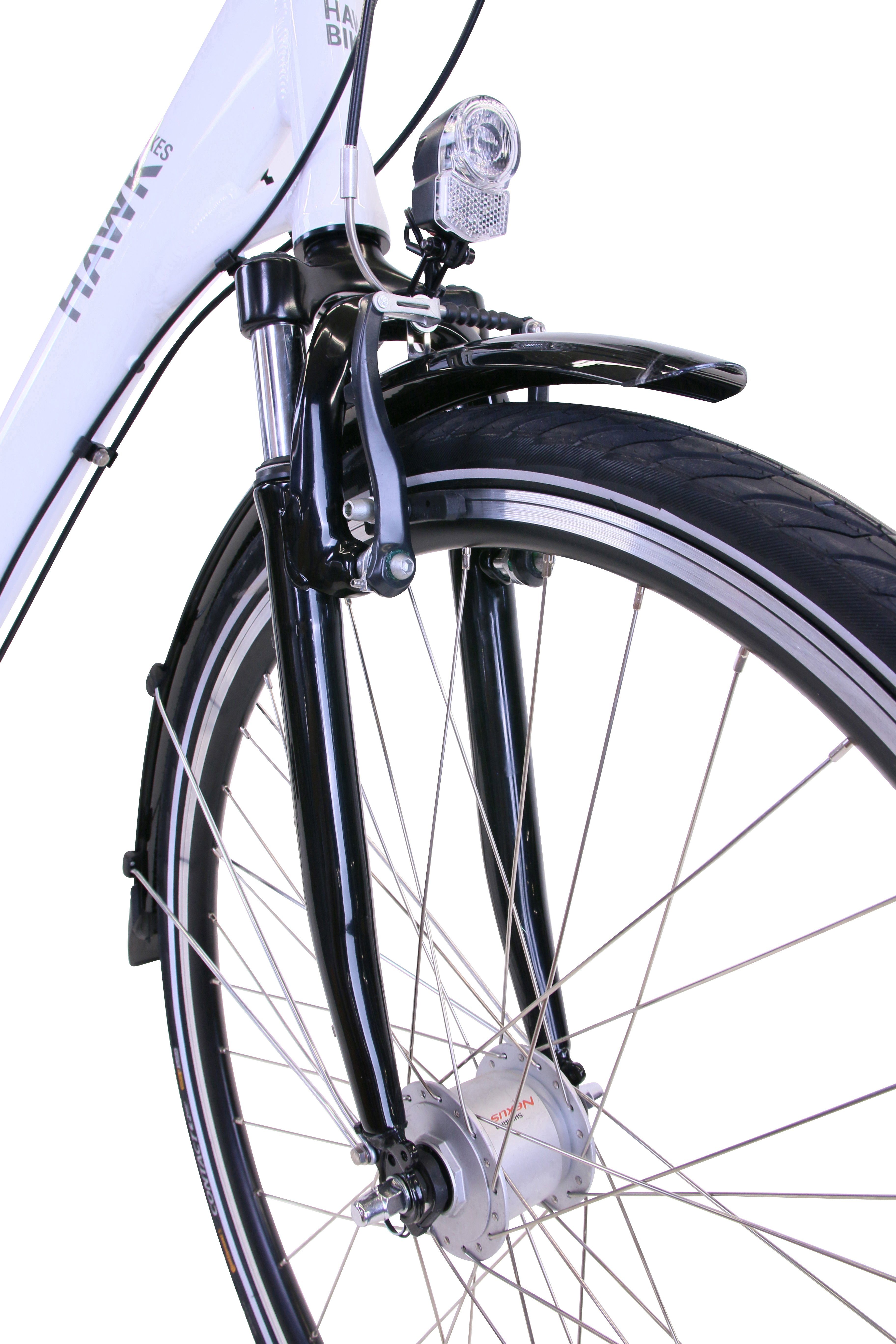 HAWK Bikes Cityrad HAWK City Wave Deluxe Plus White, 7 Gang Shimano Nexus Schaltwerk, mit Front-Drahtkorb