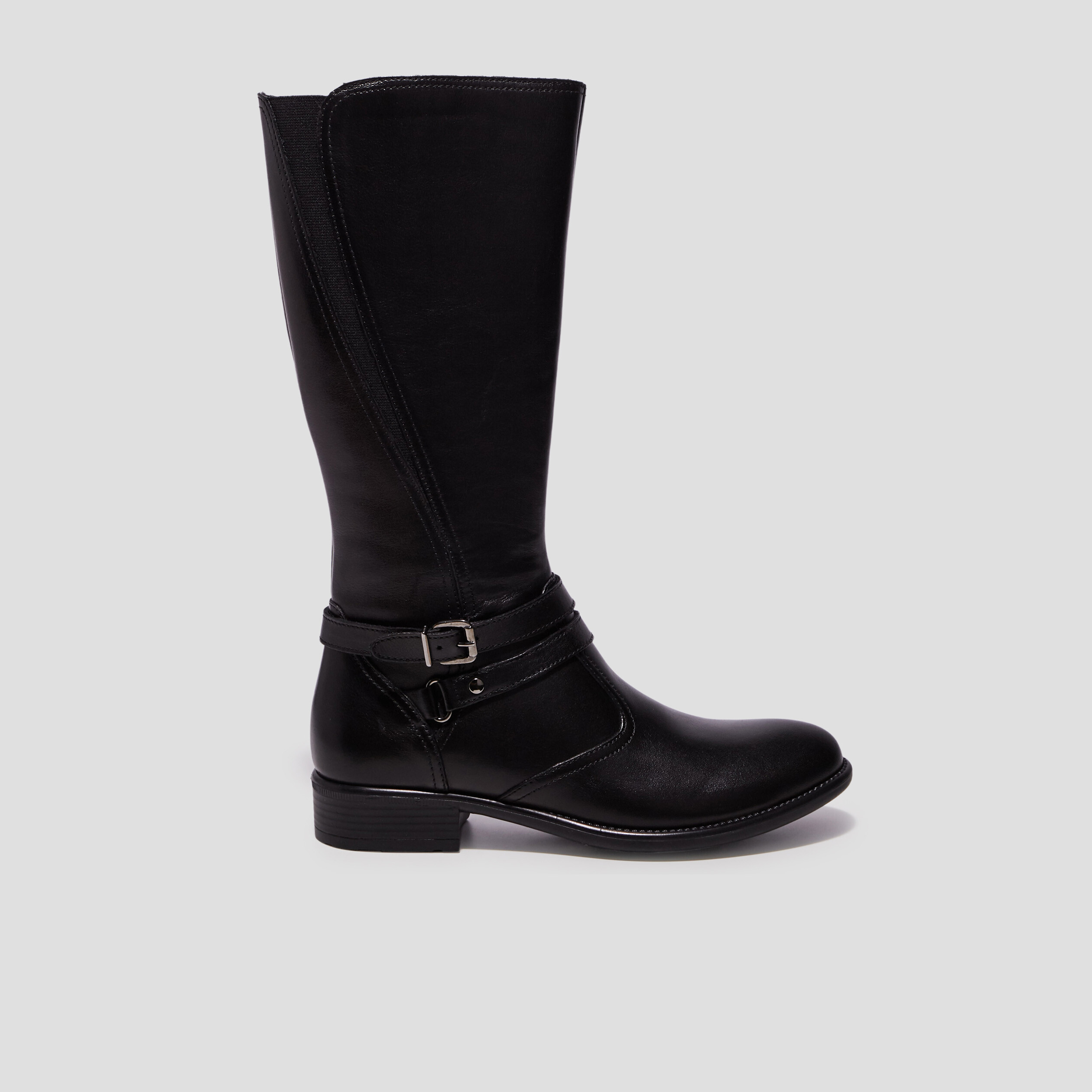 Bottes zippées en cuir avec brides noir fille | La Halle