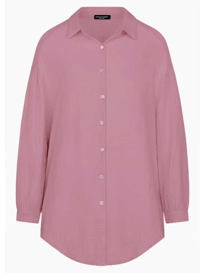 SASSYCLASSY Ultra Oversize Musselin-Blusenhemd lange Variante in Altrosa günstig kaufen onesize