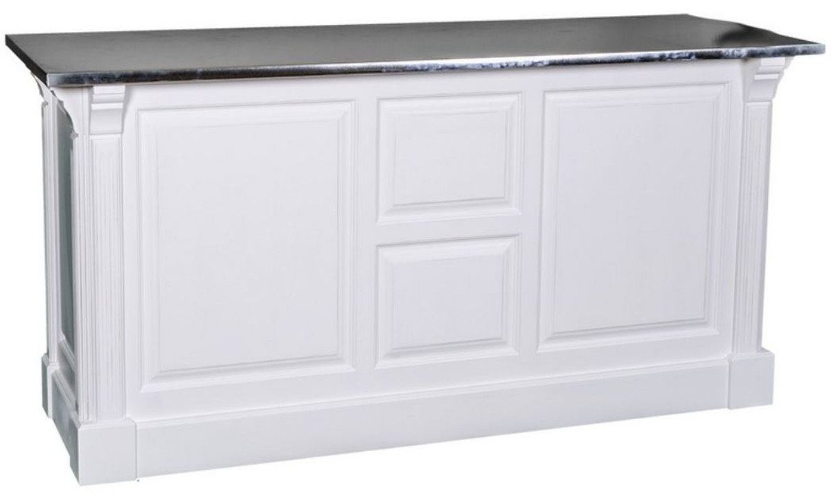 Casa Padrino Barschrank Landhausstil Theke Weiß / Silber 191 x 68 x H. 95 cm - Massivholz Thekentisch mit verzinkter Tischplatte