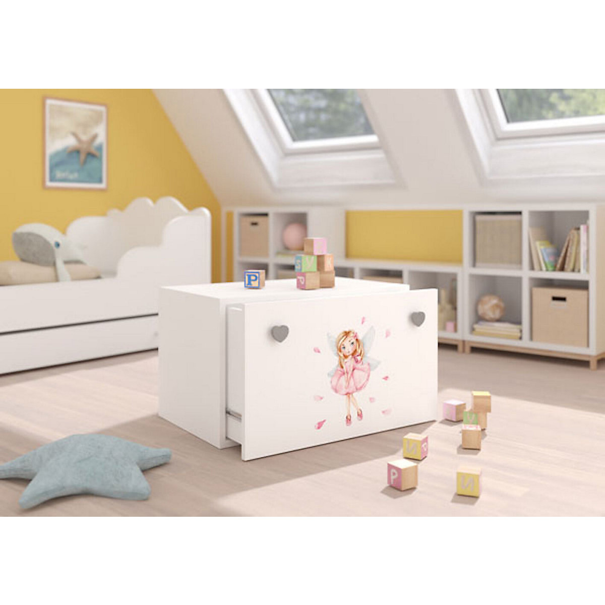 Spielzeugtruhe Sitztruhe Inga 70cm weiß Motiv Meerestiere