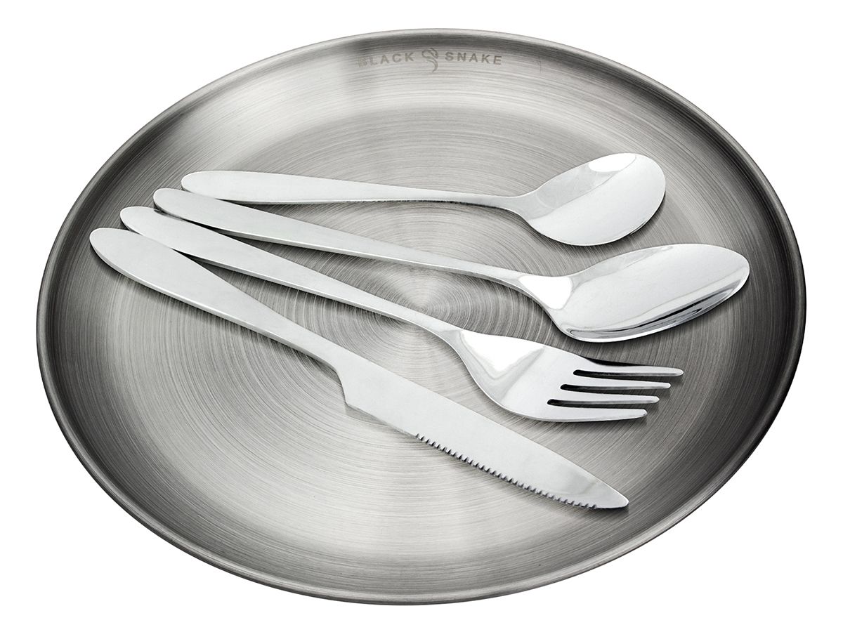 Black Snake 1-Person Set flacher Teller und Essbesteck
