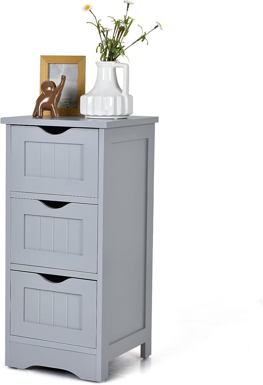 Costway Badezimmerschrank mit Schubladen, Badkommode freistehend
