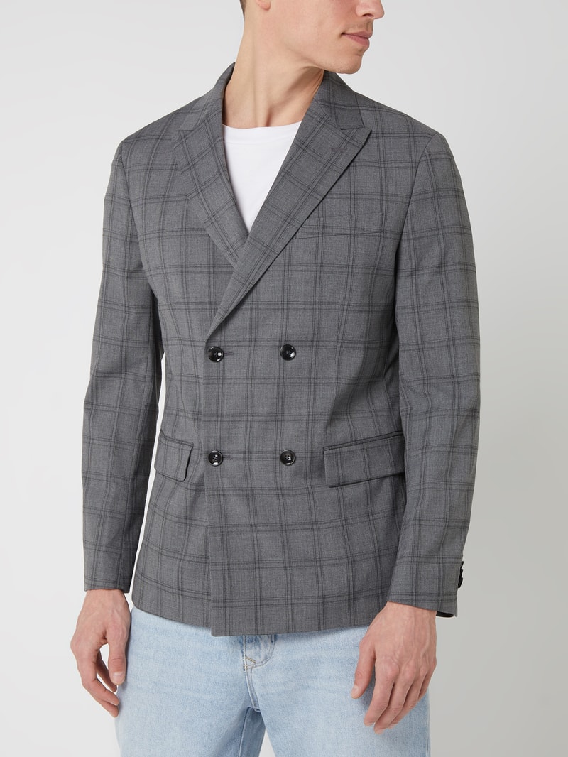 Slim Fit Sakko mit 2-reihiger Knopfleiste Modell 'Boston' in mittelgrau