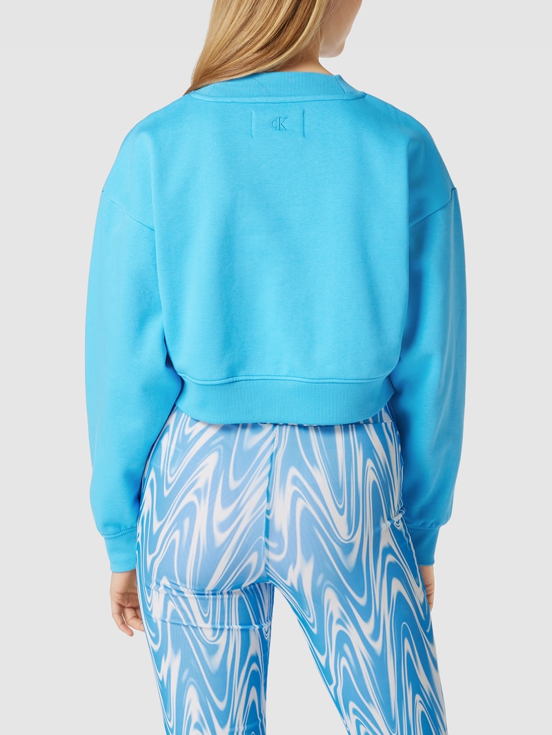 Cropped Sweatshirt mit Label-Stitching in bleu
