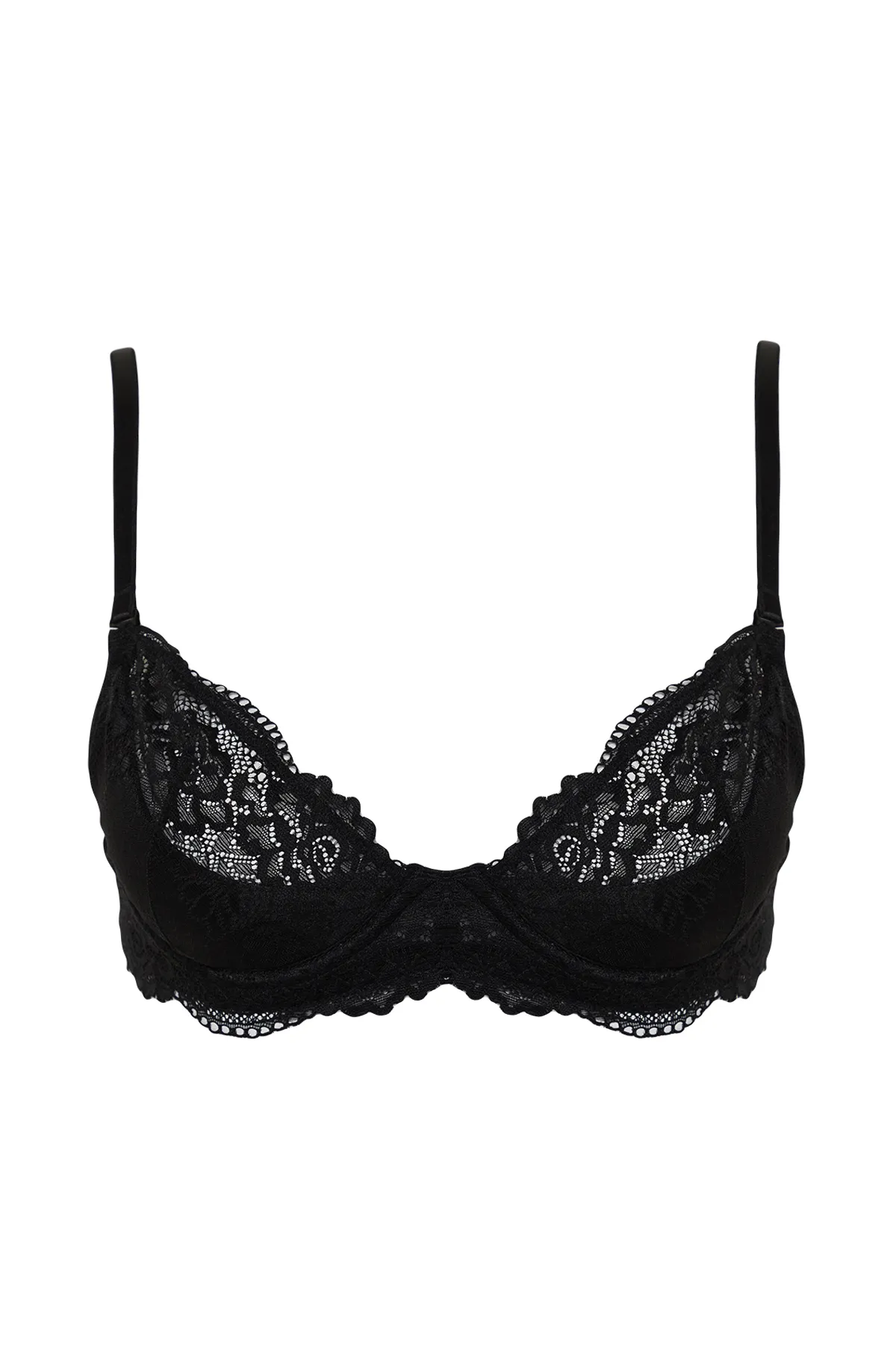 Trendyol Collection  Schwarzer, halb bedeckter Strick-BH mit Spitzenriemen THMSS24SU00030