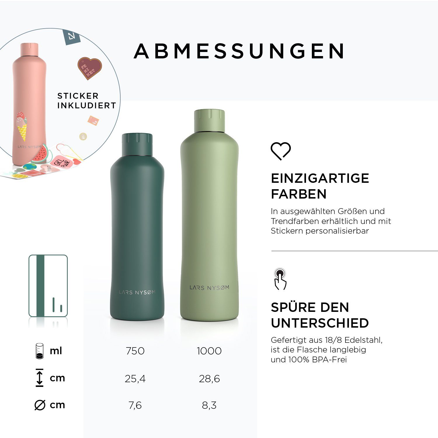 LARS NYSØM Isolierflasche Bølge, BPA-Freie Thermosflasche Kohlensäure geeignet