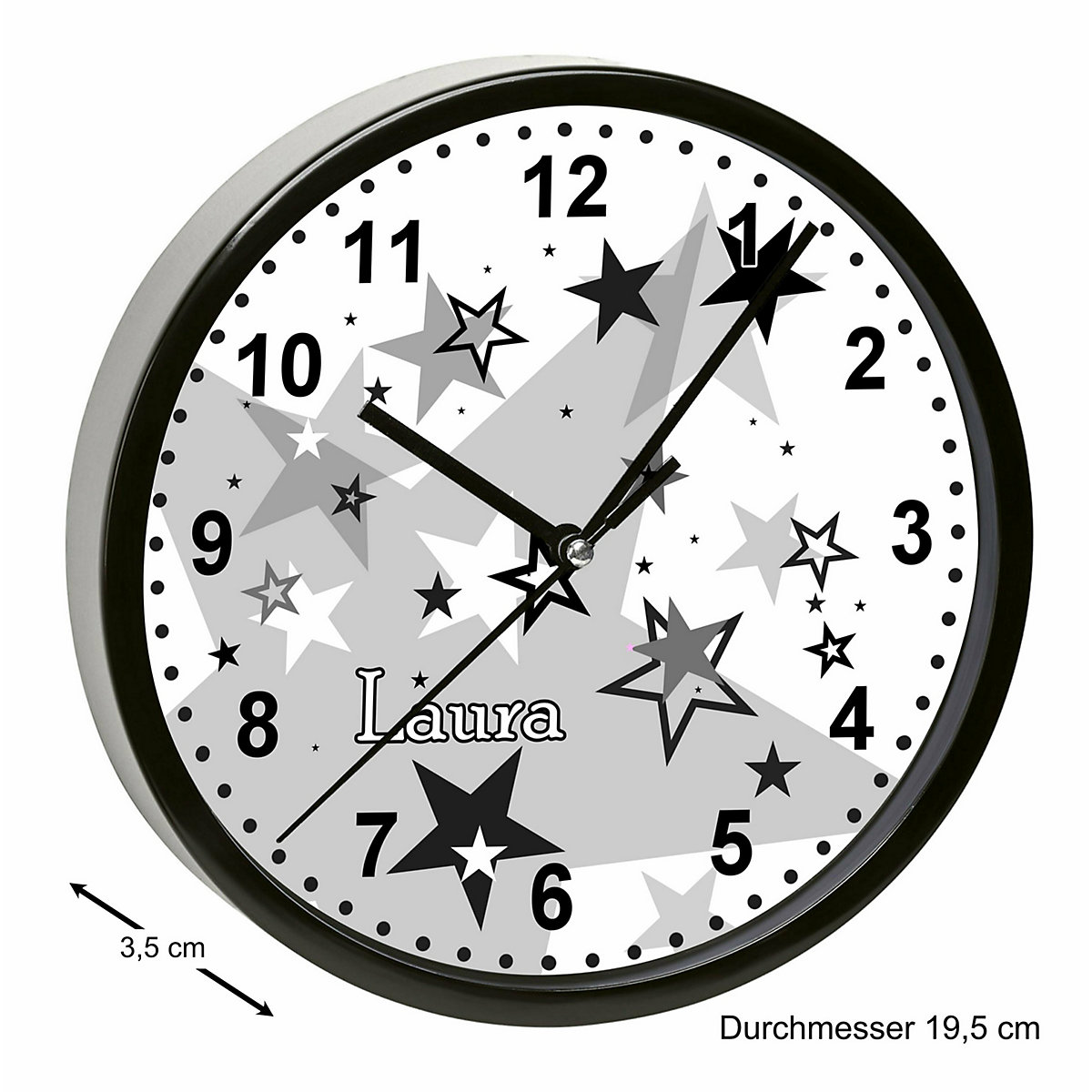 Kinder Wanduhr personalisiert mit Name Sternenhimmel Schwarz