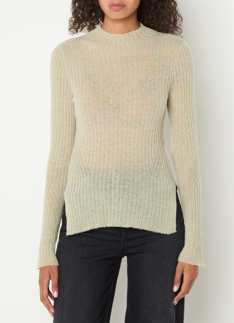 HUGO BOSS Fennon ribbed knit top in wool blend with stand-up collar